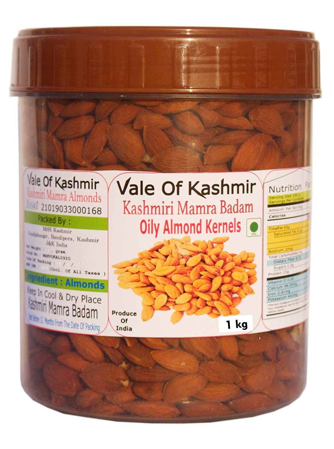 Vale Of Kashmir Kashmiri Mamra Badam Almonds 1 kg Packed in Food