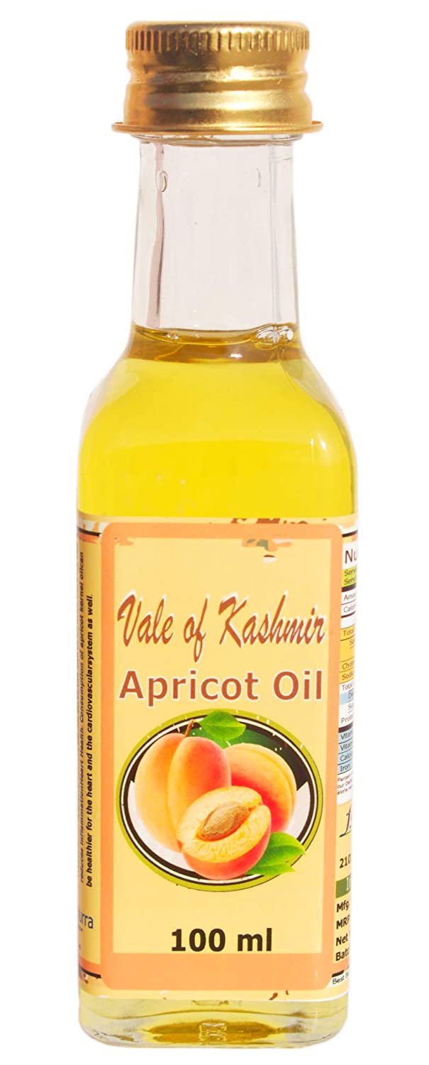 Vale Of Kashmir Apricot Kernel Oil Undiluted Non Sticky Glass Bottle for Salad Dressing Face Skin Hair 100 ml | Natural Organic Apricot Oil