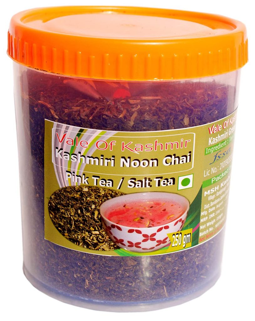 Vale Of Kashmir Kashmiri Tea Pink Noon Chai in Food Grade Jar Salt