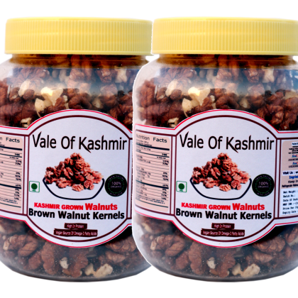 Vale Of Kashmir Brown Walnut Kernels 1 Kg (500×2) In Food Grade Jar