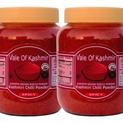 Vale Of Kashmir Red Chilli Powder 1 kg (500×2) In Food Grade Jar, Kashmiri Mirchi Powder, 100% Pure, No Added Colour/Preservatives