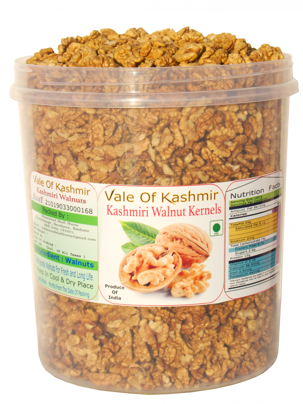 Vale Of Kashmir Kashmiri Walnut Kernels White Half 2 kg In Food Grade Jar | Fresh Crop Natural Organic ( Without Shell )  Akhrot Giri Magaz
