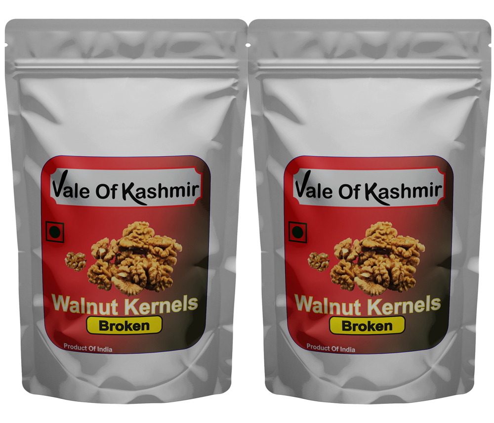 Vale Of Kashmir Kashmiri Broken Walnut Kernels 4 & 8 Pices Mix Fresh Crop 1 kg | Akhrot Giri Magaz Tukda