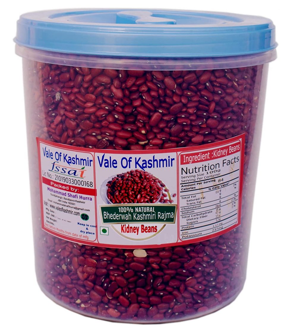 Vale Of Kashmir Bhaderwahi Kasmiri Red Rajma 6 KG in Food Grade Jar , Kashmiri Kidney Beans, Fresh Tasty