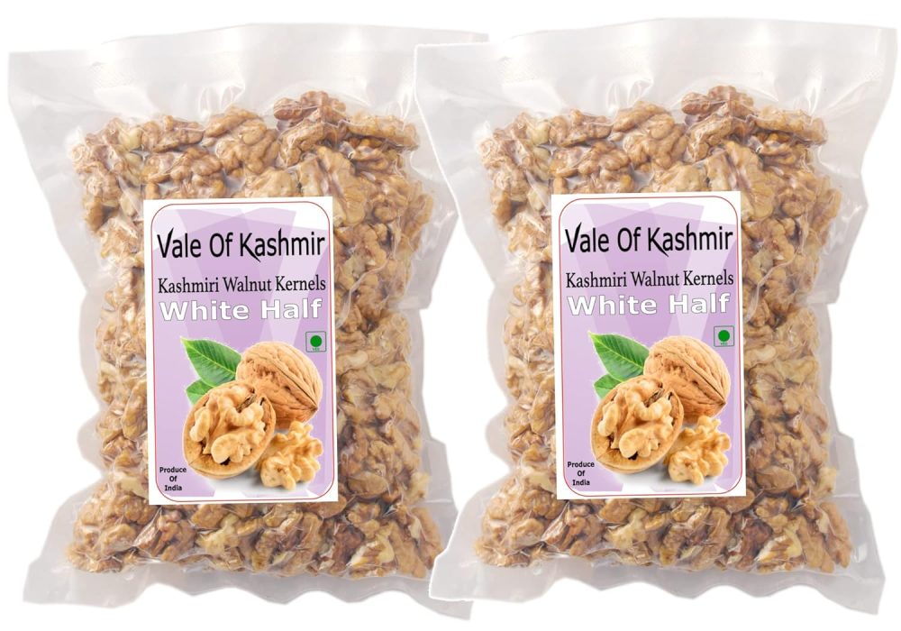 Vale of Kashmir Walnut Kernels White Halves Without Shell 1 Kg (500x2), Akhrot Giri Kashmiri Walnuts