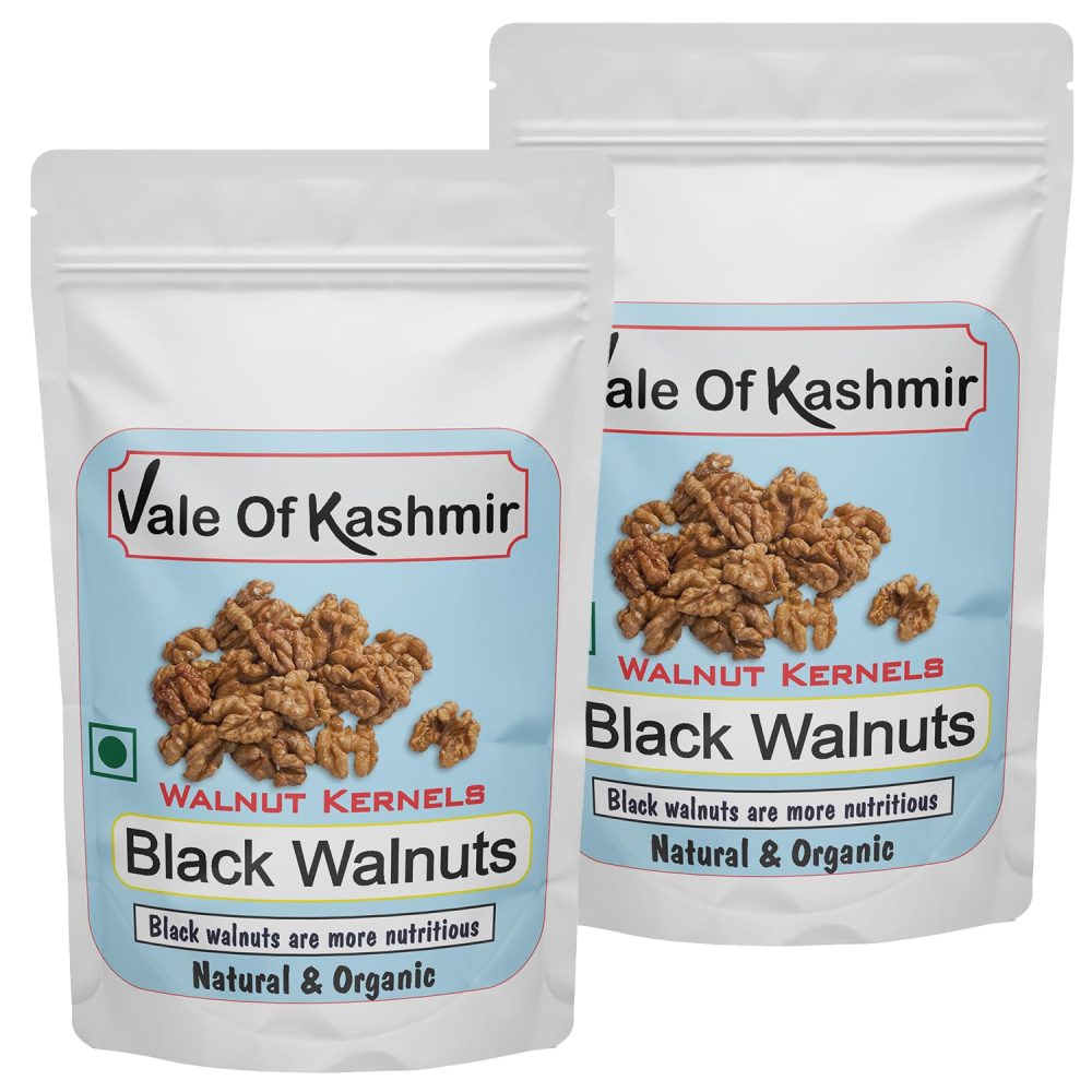 Vale of Kashmir Black Walnut Kernels 1kg, Contains More Nutrients, Natural and Organic, Premium Kashmiri Walnuts, Pack of 2x500g