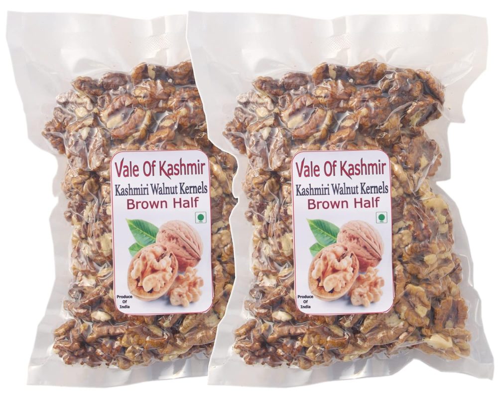 Vale Of Kashmir Walnut Kernels Brown Half Vacuum Packed 1 kg (500x2) Akhrot Giri Walnuts Without Shell