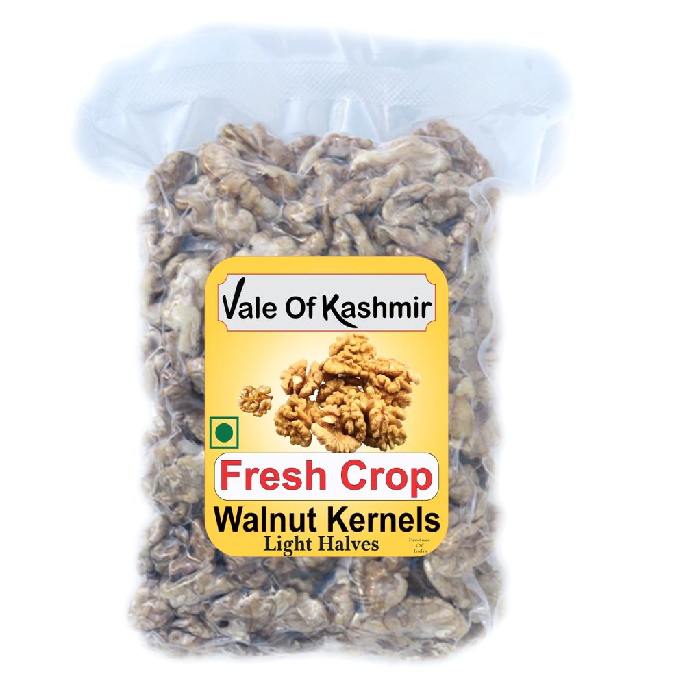 Vale of Kashmir Fresh Crop Walnut Kernels Light Halves 500 Grams, Vacuum Packed