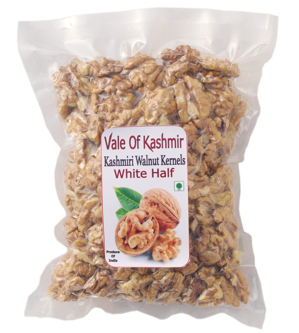 Vale Of Kashmir Walnut Kernels White Half Vacuum Packed 500 Gram, Akhrot Giri Walnuts Without Shell