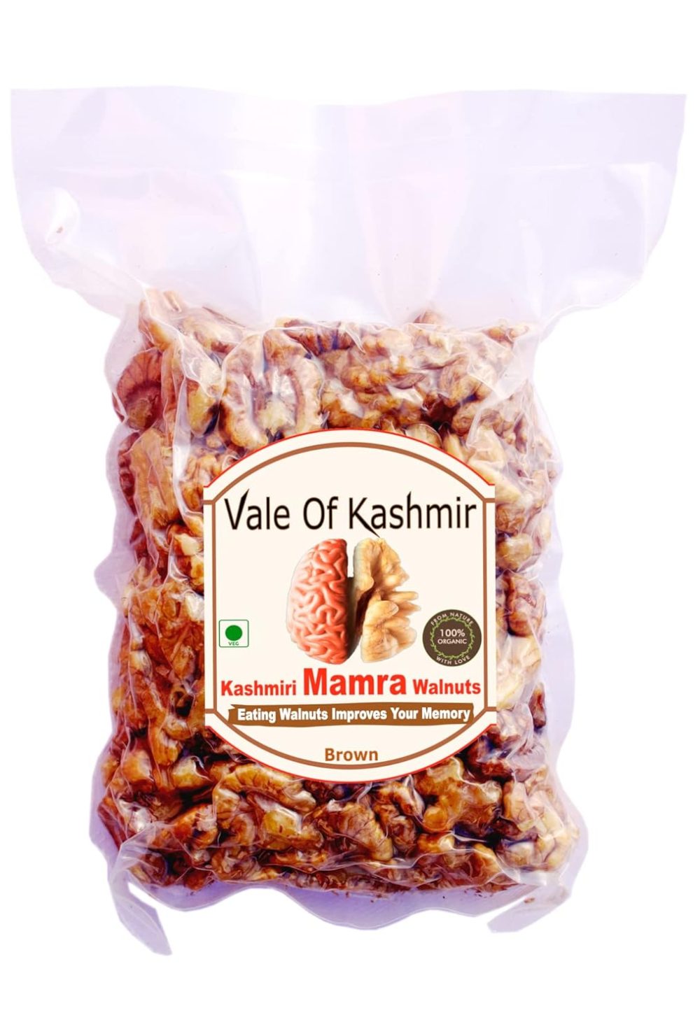 Vale Of Kashmir Kashmiri Mamra Walnuts 500 grams, Walnut Kernels Without Shell, Natural Brain Food (Brown)