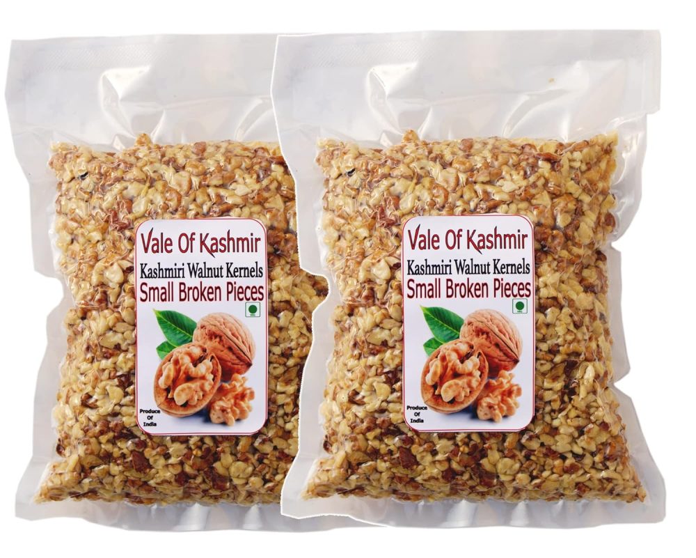 Vale Of Kashmir Walnut Kernels Small Broken Pieces Vacuum Packed 1 kg (500x2) Akhrot Giri Tukda Walnuts Without Shell