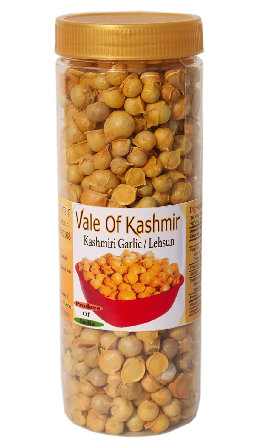 Vale Of Kashmir Kashmiri Lehsun Himalayan Single Clove in Food Grade Jar | Snow Mountain Garlic (250)